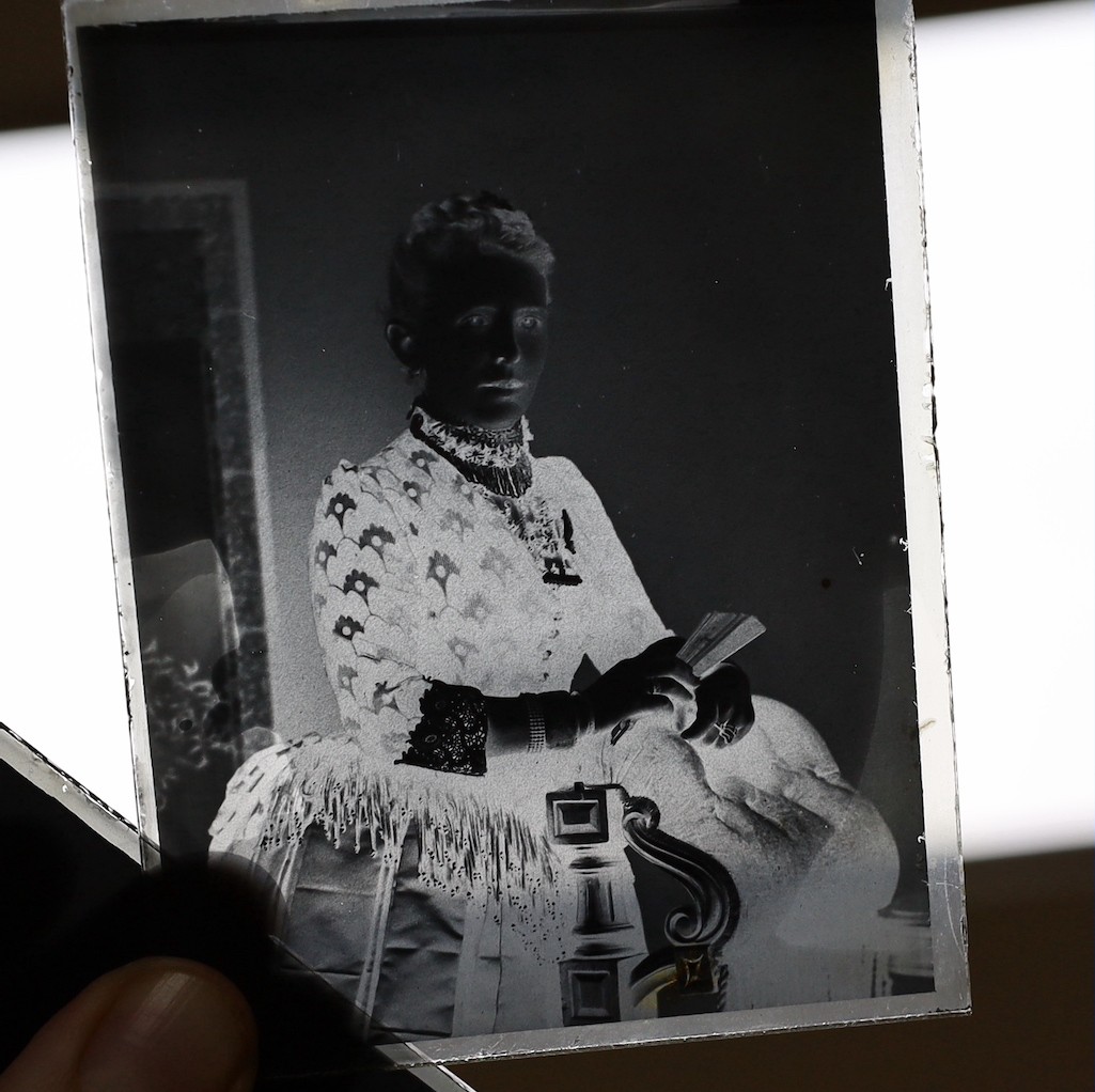 A selection of various photographic portrait, botanical, architectural slides depicting Victorian social history, cased